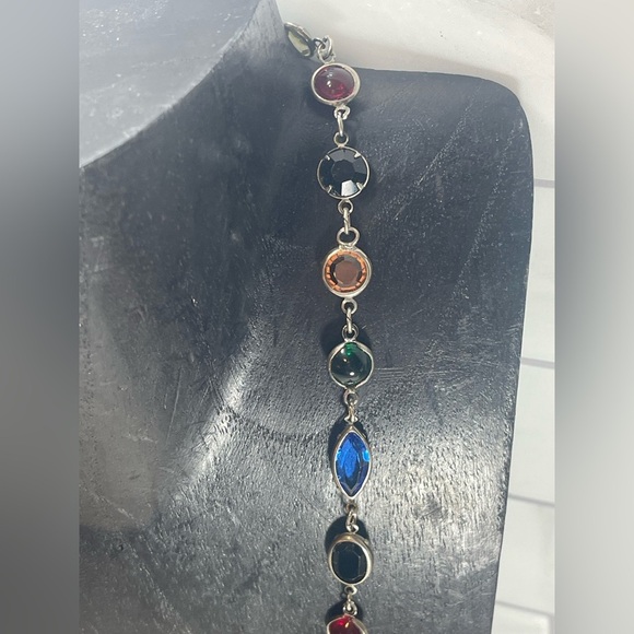 Multicolour Crystal Semi Precious Stone Glass Vintage Silver Unmarked Necklace - Picture 4 of 12